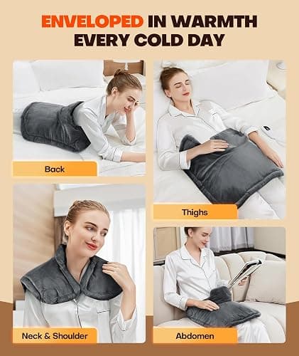 Lenmen Graphene-Infused 1Min Fast Heating Pad, Deeper Pain Relief Weighted Heating Pads for Neck and Shoulders and Back, Heated Wrap with 6 Heat Options 4 Auto Timer, Gifts for Men Women Mom Christmas thumbnail 6