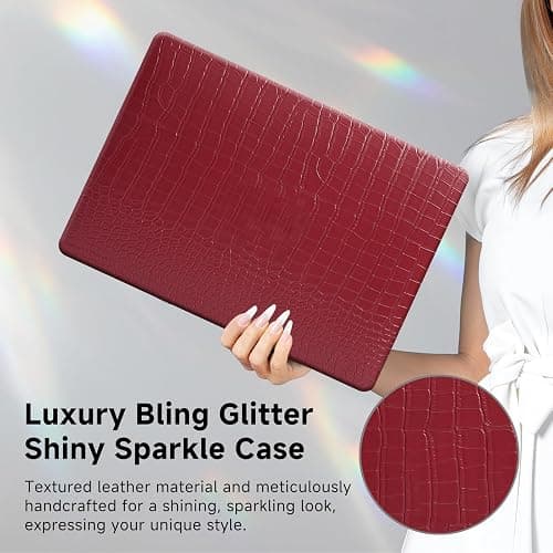 Funut Compatible with Crocodile MacBook Air 15 Inch Case 2025 2024 2023 M4 M3 M2 A3241 A3114 A2941, Elegant Luxury Crocodile Leather Plastic Hard Shell Case & Keyboard Cover, Red thumbnail 2