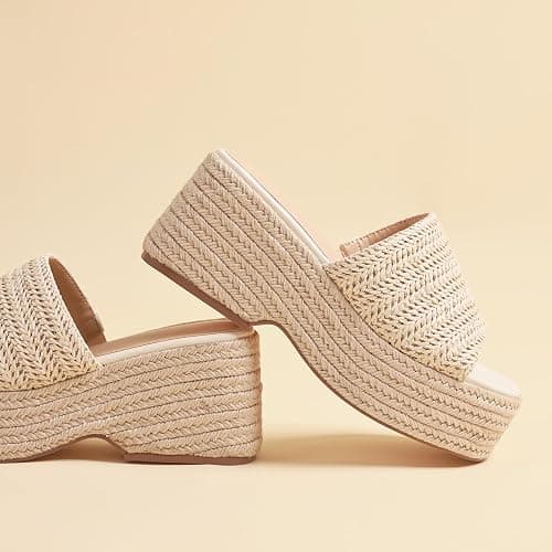EQAUDES Platform Slip on Espadrille Sandals for Women Wedges Slides Bohemia Sandals Flatform Open Toe Beach Sandals thumbnail 2