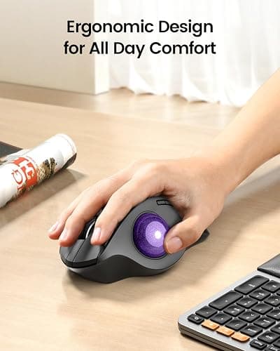 ProtoArc Wireless Trackball Mouse, EM01 NL Ergonomic Bluetooth Rollerball Thumb Rechargeable Computer Laptop Mouse, Adjustable Angle & 3 Device Connection for PC, Mac, Windows-Purple Ball thumbnail 3