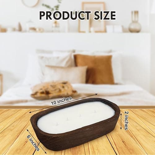 Weysat Wooden Dough Bowl Candle Table Centerpiece Scented Making Soy Wax Dough Bowl Candle for Farmhouse Decoration(Boat,10 Inch) thumbnail 2