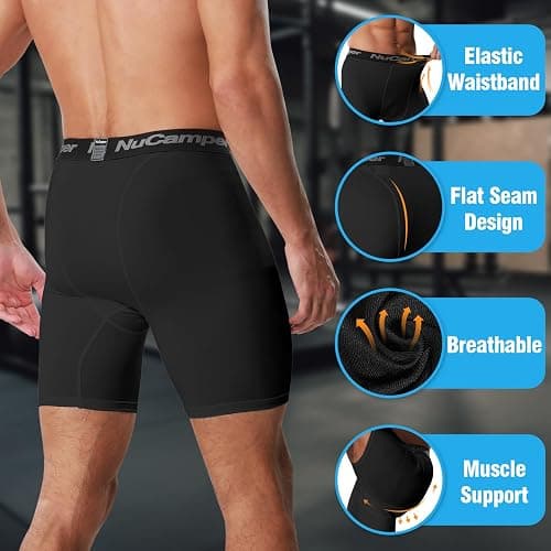 NuCamper Men’s Compression Shorts Spandex Athletic Underwear Performance Gym Boxer Briefs Cool Dry Active Baselayer thumbnail 6