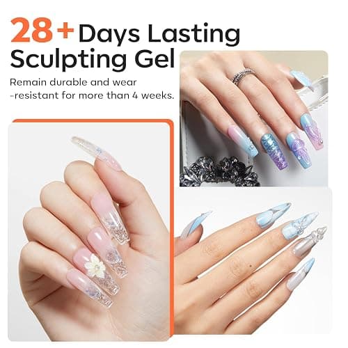 modelones 3D Gel Nail Art Kit, Non-Sticky Sculpting Gel with Chrome powder | Solid Builder Gel for Nail Art Stuff Molding & Extensions for Beginner DIY or Salon Halloween Nails Cured Needed thumbnail 3