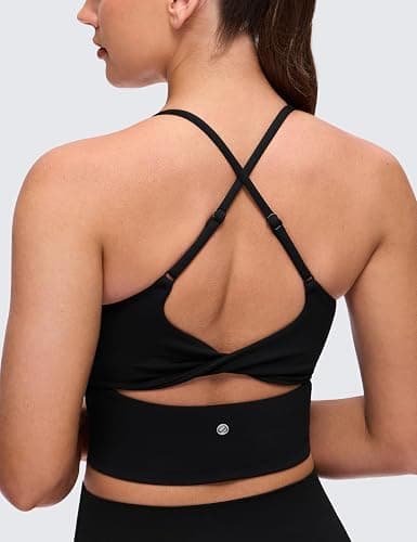 CRZ YOGA Butterluxe Twist Back Crop Tank Tops | Built in Bra, Light Support, Removable Pads, Yoga, Extremely Soft, Cut-Out Crossback, Longline Sports Bras for Women thumbnail 4