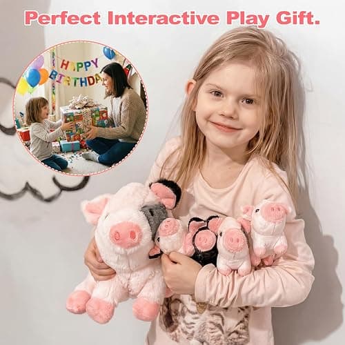 OUOZZZ 11" Pig Stuffed Animal 5-in-1 Plush Pig Piglets Zipper Tummy | Fun Interactive Birthday Gift for Girls & Boys Age 3+, Adorable Pretend Play for Toddlers thumbnail 4