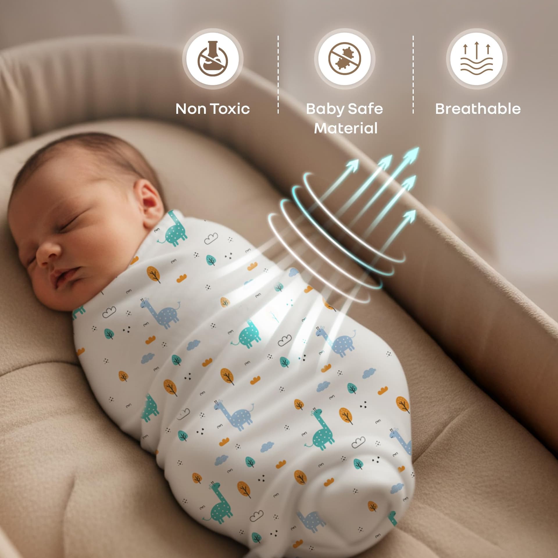R for Rabbit Cuddlez Swaddle for New Born Baby 100% Soft Cotton Muslin | Lightweight, Breathable & Skin-Friendly Multipurpose Swaddlers Wrap Set Combo Pack of 3 (Size- 105x100 cm, Multi Safari) thumbnail 4