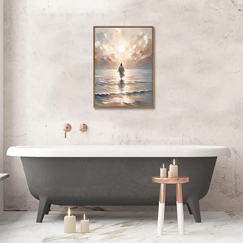 KISSFOX Jesus Canvas Wall Art Jesus Walking On Water Framed Wall Art Christian Religious Modern Serenity Prayer Canvas Art Prints Artwork For Prayer Room Living Room Bedroom Kitchen, 12x16 inch thumbnail 5
