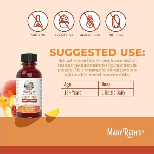 MaryRuth's Liquid Multivitamin + Hair Growth Travel Pack | 8 ct | Biotin 10000mcg | Lustriva Hair Growth Supplement | Clinically Tested in Women for Thicker Hair & Facial Wrinkle | Ages 18+ | 1 Fl Oz thumbnail 3