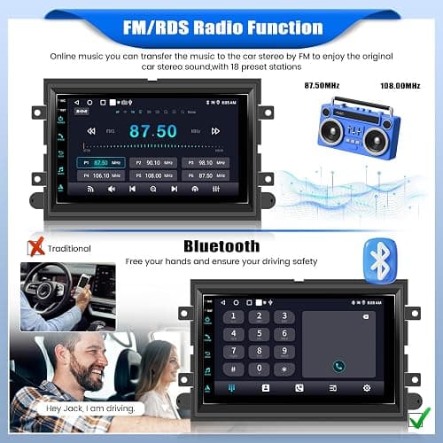 [2+64G] Android 15 Car Radio Stereo for Ford F150/F250/F350 2004-2014 with Wireless Carplay,7” Touch Screen Car Stereo with Mirror Link Bluetooth FM/RDS WiFi GPS SWC HD Backup Camera thumbnail 3