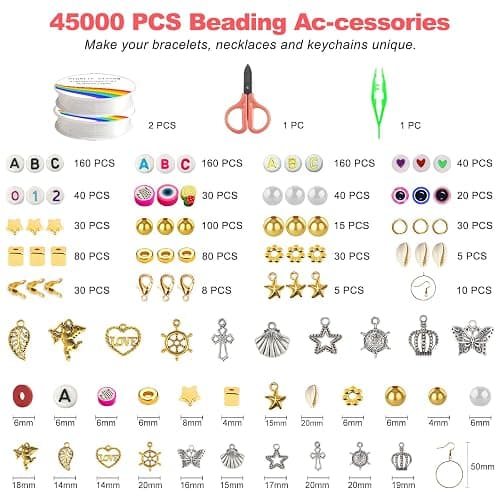 Redtwo 45000 Pcs Clay Beads Bracelet Making Kit, 9 Boxes 192 Colors Friendship Bracelet Kit Flat Polymer Clay Beads for Jewelry Making, Crafts Gift for Girls Ages 6-12 thumbnail 4