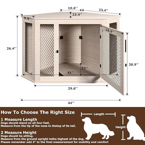 VENDORZ Corner Dog Crate Furniture, 44" Wooden Dog Kennel Furniture End Table with Mesh, Dog Kennel Indoor Furniture for Small Medium Dogs, Modern Decorative Wood Pet House Dog Cage Crate, White thumbnail 7