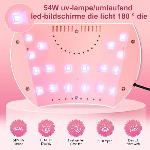 UV Lampe für Gelnägel,54W UV Lampe Nägel mit 3 Timer, LCD Display, Auto Sensor,Premium UV Lampe für Alle UV Gel Nagellack, Ideal für Anfänger und Profis, Perfektes Festivalgeschenk thumbnail 2
