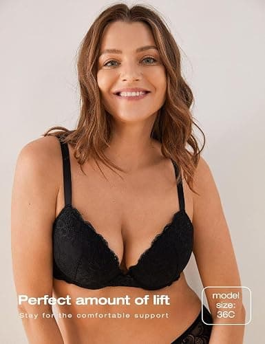 Deyllo Women’s Push Up Lace Bra Comfort Padded Underwire Bra Lift Up Add One Cup thumbnail 4