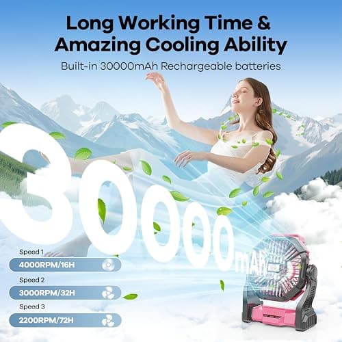 30000mAh Solar Fan with LED Lantern, 10W Solar Panel Rechargeable Battery Powered Camping Fan for Outside, 9 Inch Portable Battery Operated Hurricane Supplies for Picnic, Barbecue, Fishing, Travel thumbnail 3