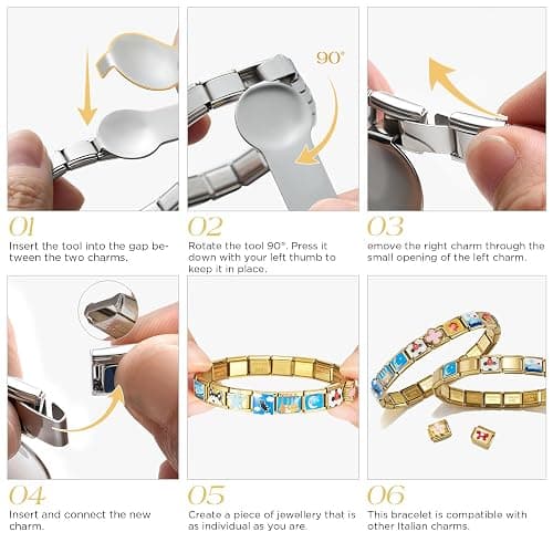SWEETV Stainless Steel 18 Link Polish Italian Charm Bracelet with 1Pcs Starter Brascelet, 9Pcs/20Pcs Charms and Opening Tools, Classic 9mm Modular Charm, Personalized Jewelry Gift thumbnail 5