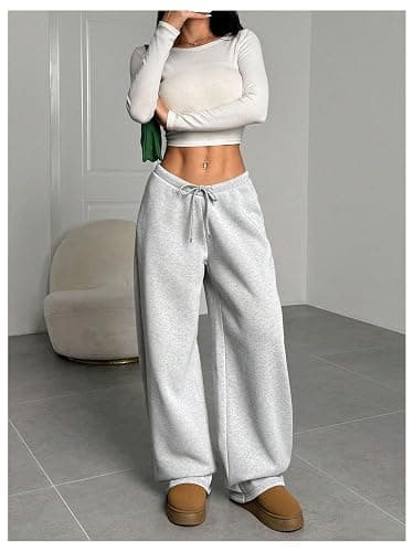 RoseSeek Women's Drawstring Waist Straight Streetwear Long Wide Leg Pants Casual Loose Baggy Workout Long Fall Sweatpants thumbnail 5