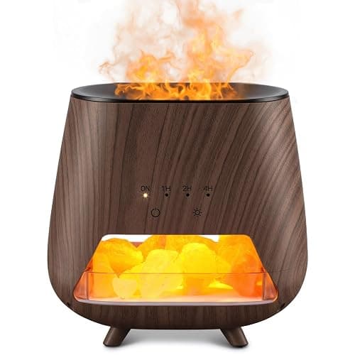 JJNJJN Essential Oil Diffuser for Home - Aromatherapy Diffuser with Pure Himalayan Pink Salt Rock, 200ml Wood Grain Scent Diffuser, Cool Mist Humidifier with 9 Colors LED Light for Bedroom, Black - Image 1