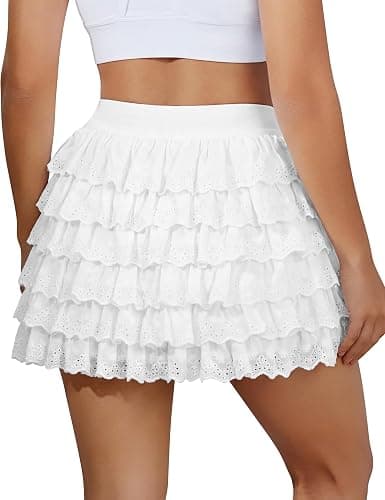Ruffle Skirt Multi-Layered Lace Mini Skirts for Women Stretchy High Waisted Bloomer Skirts Flowy Skirt 2026 thumbnail 5