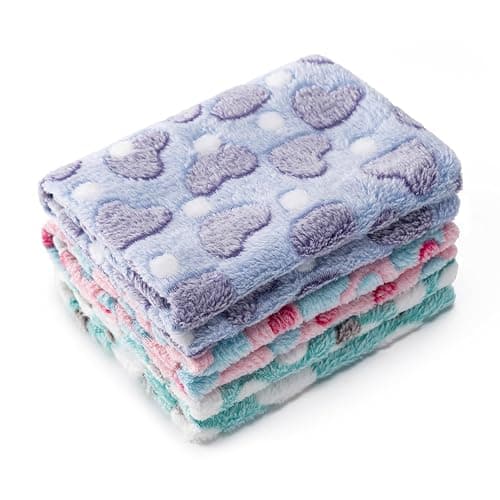 1 Pack 3 Blankets Super Soft Fluffy Premium Fleece Pet Blanket Flannel Paw Printed Throw for Dog Puppy Cat (Small 23x16'', Purple, Pink, Green) - Image 1