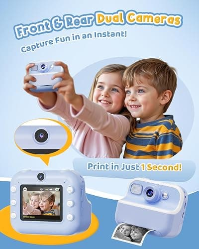 Instant Camera, Front Rear Dual Selfie Kids Camera with 1080P Videos, Holiday Birthday Gifts for Kids Age 3-12, Toddler Portable Travel Print Digital Camera Toy for 4 5 6 7 8 9 Year Boys Girls thumbnail 3