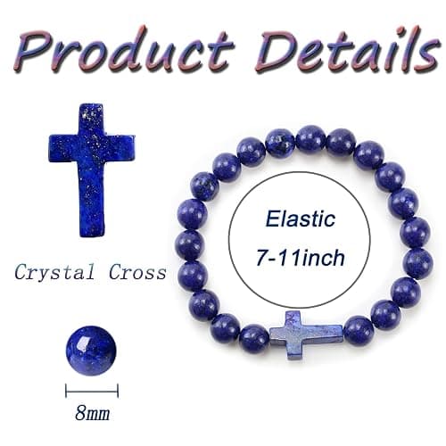 DUQGUHO Cross Bracelet for Women Healing Crystal Bracelet Natural Gemstone Crystal Bracelet Religious Christian Bracelet 8mm Stretch Beaded Bracelet Christian Gifts for Women Men thumbnail 5
