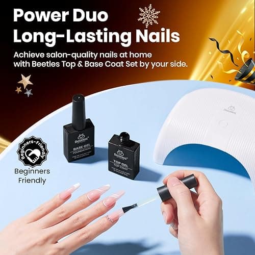 Beetles No Wipe Gel Top Coat and Base Coat Set for Gel Nail Polish - 2Pcs 15ml Super Shiny and Long Lasting Soak Off UV/LED Lamp Needed, Christmas Nail Art Design Gift thumbnail 3