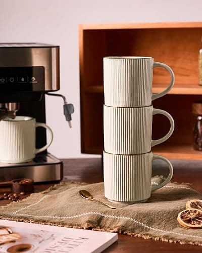 famiware Coffee Mug Set for 8, Star 12 oz Catering Mugs Cup Set with Handle for Coffee, Tea, Cocoa, Milk - Ceramic Stoneware Drinkware Set, White thumbnail 6