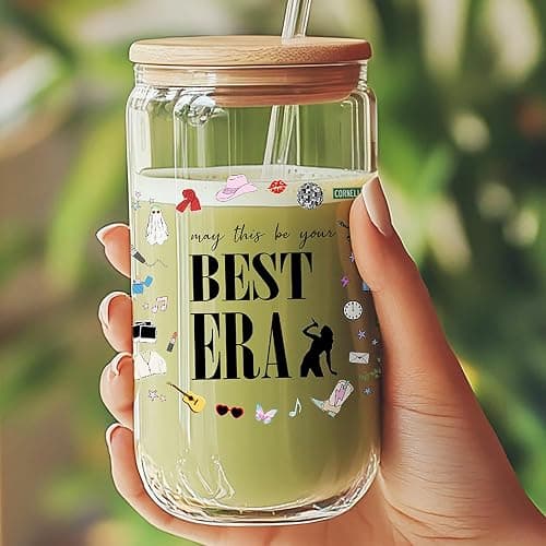 Taylor Best Era Glass Tumbler – 16oz Iced Coffee Mug Cup for Music Fans, Birthday Party Gifts for Girls Women, Christmas Stocking Stuffers Gift for Girls Boys, Taylor Gifts Merch thumbnail 2