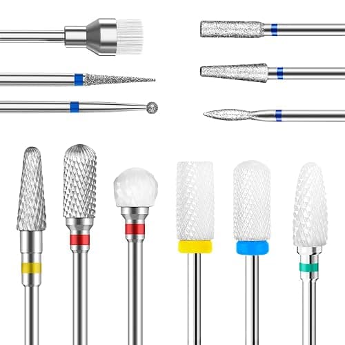 12 Pièces Broderie Ponceuse Ongles, Professionnelle embout ponceuse ongles ceramique pour Enlever le gel et les Cuticules - Image 1