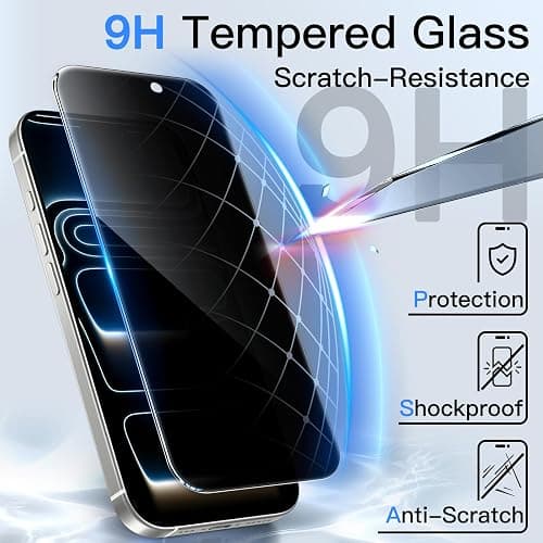 JETech Privacy Screen Protector for iPhone 17 Pro, 2-Pack | Anti-Spy Privacy Protection, Tempered Glass, Easy Installation Tool, Anti-Scratch Design thumbnail 5