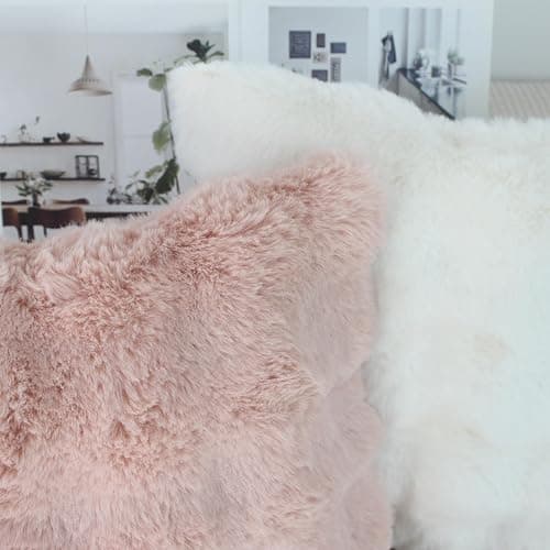 NIULAA Soft Fluffy Faux Fur Throw Pillow Covers 16x16 Blush Pink Set of 2 Luxury Thick Plush Cute Decorative Pillowcases for Sofa Couch Living Room thumbnail 5