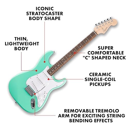 Fender Squier Debut Series Stratocaster Electric Guitar, Beginner Guitar, 2-Year Warranty, Includes Free Lessons, Sea Foam Green with Satin Urethane Finish thumbnail 2