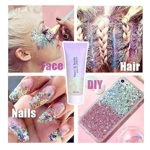 Go Ho Clear White Face Body Glitter - Party Flash Festival Rave Outfits for Women&Kids,Holographic Glitter White Face Paint,Halloween Mermaid Fairy Makeup Chunky Sequins Gel,Rave Pride Accessories thumbnail 6