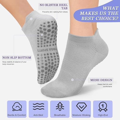 YeuG 4/6 Pairs Pilates Socks for Women - Non Slip Grip Socks for Yoga, Barre, Hospital, Barefoot thumbnail 4