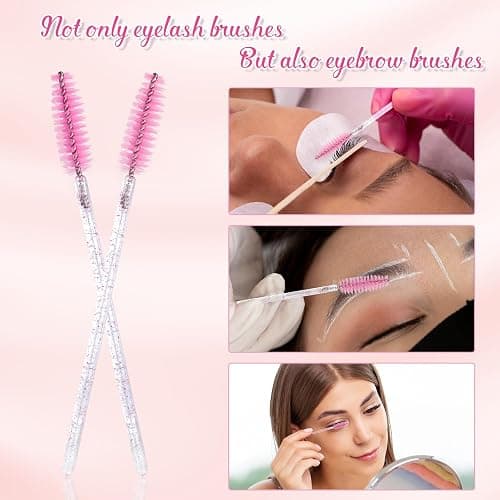 G2PLUS 100 PCS Disposable Eyelash Brushes Spoolies: Pink Crystal Mascara Wands Applicator for Eyelash Extensions thumbnail 4