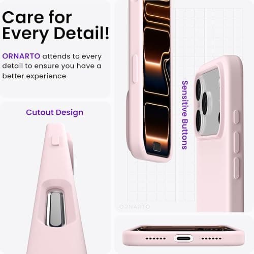 ORNARTO for iPhone 17 Pro Max Case, Liquid Silicone, Chalk Pink | 4-Layer Liquid Silicone Rubber, Soft Touch Feel, Slim Shockproof Case, Raised Edges, Anti-Scratch, Microfiber Lining thumbnail 5