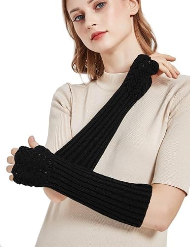 Novawo Women Arm Warmers Fashion Long Fingerless Gloves Knitted Kawaii Warm Gloves thumbnail 3