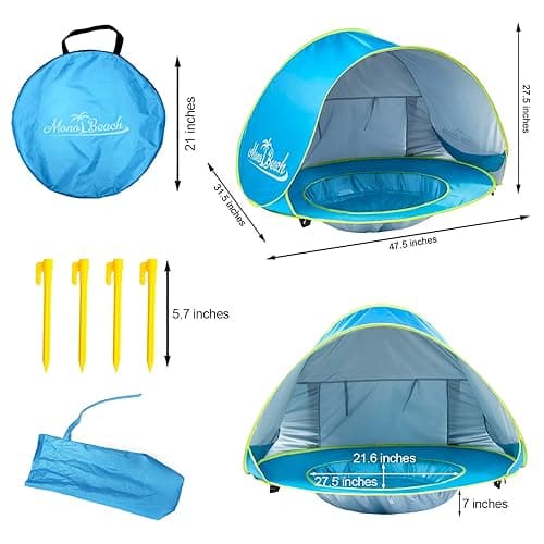 Monobeach Baby Beach Tent Pop Up Portable Shade Pool UV Protection Sun Shelter for Infant - 01 Blue Baby Beach Tent thumbnail 2