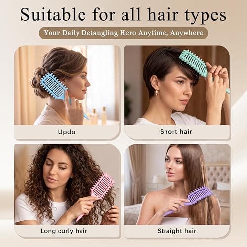 Curl Defining Brush for Curly Hair, Vented Detangling Hair Brush for Wet and Dry Styling, Curved Brush for Shaping and Smoothing Curl Clumps, Lightweight Hair Brush （Beige） thumbnail 8