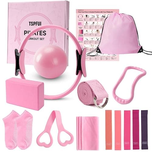 Pilates Kit, Home Pilates Workout Kit for Women, Pilates Equipment with Pilates Ring and Ball, Yoga Block & 5 Resistance Bands, Ankle Weights, Sliders & Grip Socks, Workout Guide Included - Image 1