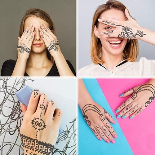 Koogel 18 Sheets 97PCS Henna Tattoo Stencil Kit, Reusable Mehndi Templates for Indian Weddings, Christmas & New Year, Ramadan, Bridal Mehndi & Tattoo Templates for Women, Girls & Body Art thumbnail 2