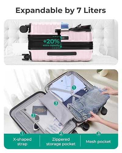 BAGSMART Carry On Luggage 22x14x9 Airline Approved with Spinner Wheels,Lightweight 20 Inch Luggage with TSA Lock,Expandable Hard Shell Carry On Suitcases for Men Women,Pink thumbnail 4
