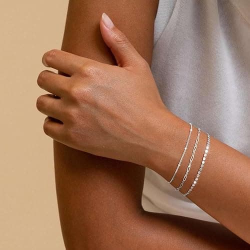 MBW Silver Plated Bracelets for Women, Dainty Silver Bracelets for Women Set Bracelet Stack Waterproof Jewelry for Women Trendy Minimalist Simple Small Thin Bracelet Set for Women Teen Gift thumbnail 4