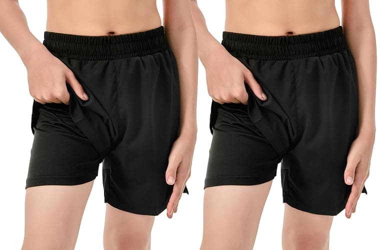 IRELIA 2 Pack Boys Box Brief Liner Compression Zipper Pocket Shorts Kids Quick Dry Active Sports Shorts with Reflective Strip thumbnail 2
