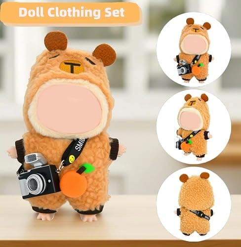 3-Piece Knit and Plush Doll Outfit Set for 17cm Collectibles - Plush Bear Hoodie Set (Hoodie+Outfit+Camera) - No Doll Included thumbnail 4