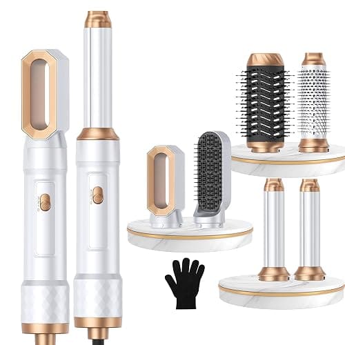 6 in 1 Air Styler Magic Hair Dryer Brush, Negative Ionic Blow Dryer Brush & 3 Heat Settings, Detachable Auto Curling & Straightening Volumizing, Frizz-Free Styling, Salon to Home Use (White-Pink) - Image 1