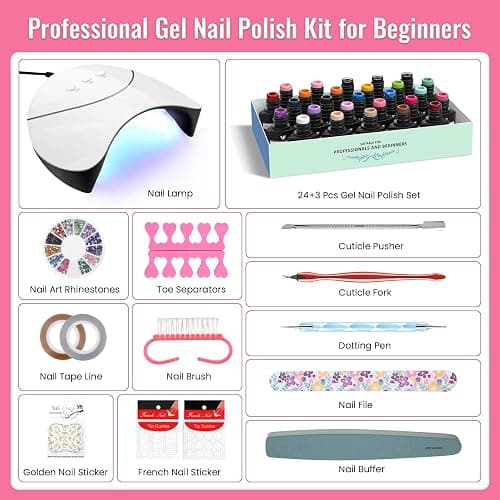 VANREESA 42 Pcs Gel Nail Polish Kit with U V Light 24 Colors Gel Polish Nail Set Glossy & Matte Top Coat Complete Nail Kit with Manicure Tools for All Seasons Gifts for Women Girls thumbnail 6