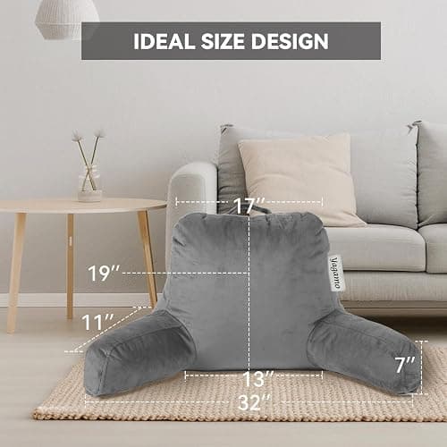 Yagamo Reading Pillow for Bed with Adjustable Memory Foam,Large Adult Backrest with Arms, Back Pillow for Sitting in Bed with Washable Cover- Large, Gray thumbnail 2