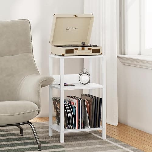 TUTOTAK Record Player Stand with Storage Up to 100 Albums,Record Storage Table,3 Tier End Table,Side Table for Living Room, Bedroom, White TB01BW075 thumbnail 5