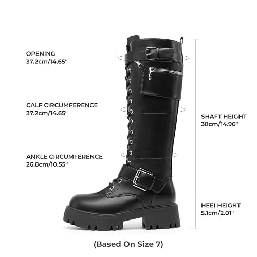 DREAM PAIRS Womens Knee High Combat Boots Platform Heels | Gothic Motorcycle, Metallic, Lace-up, Inside Zipper, Removable Pocket, Non-slip TPR Outsole, Versatile for Everyday Wear thumbnail 6